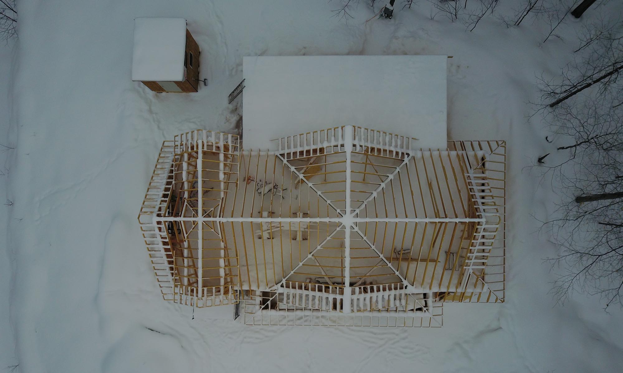 Arial View of a house being framed